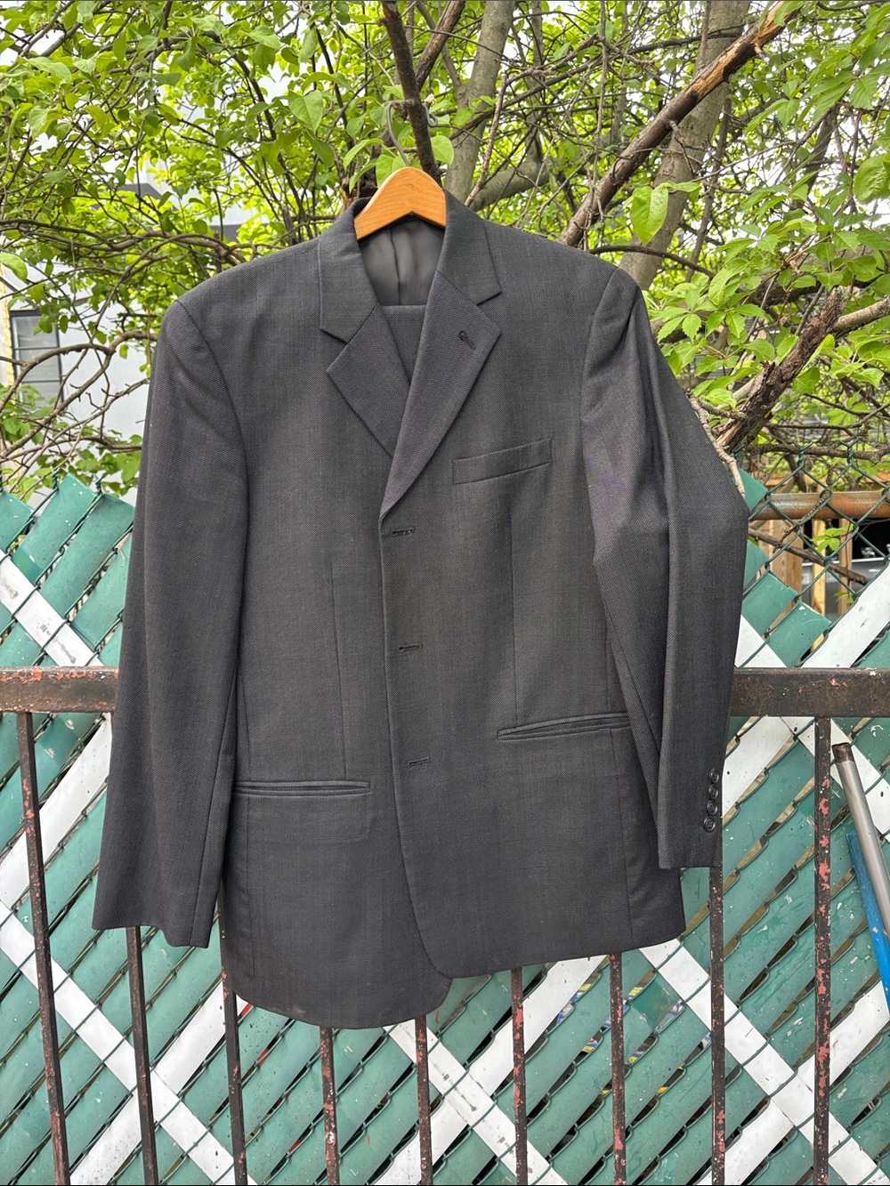 ALFANI Classic Men's Charcoal Blue Wool Suit 42Long 35 Waist 32 Length